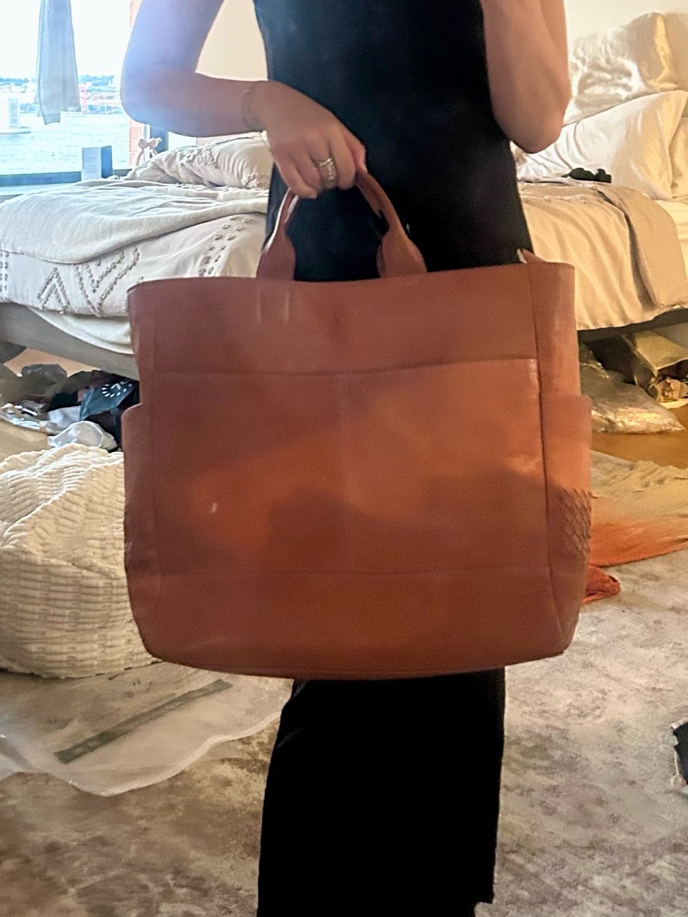 Leather Large Tote Bag in Brown